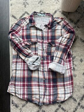 Maurices Plaid Button-Up Shirt in Navy, Red & Cream